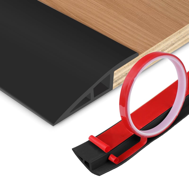 DBHXXMB-HH Floor Transition Strip Vinyl Door Threshold Ramp Self Adhesive Carpet Edging Strip Doorway Edge Trim, Overlap Edge Reducer for Laminate Carpet, Floor, Tile (Black, 1/5"" to 2/5"", 6.6Ft) - Image 1